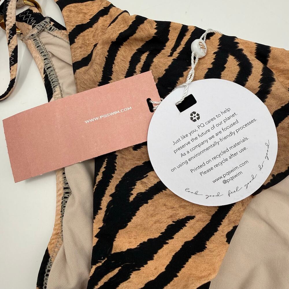 PQ Swim Bikini Bottom SZ Small NWT Cleo Link TieSide Teeny Tiger Print Gold Ring - Picture 7 of 16